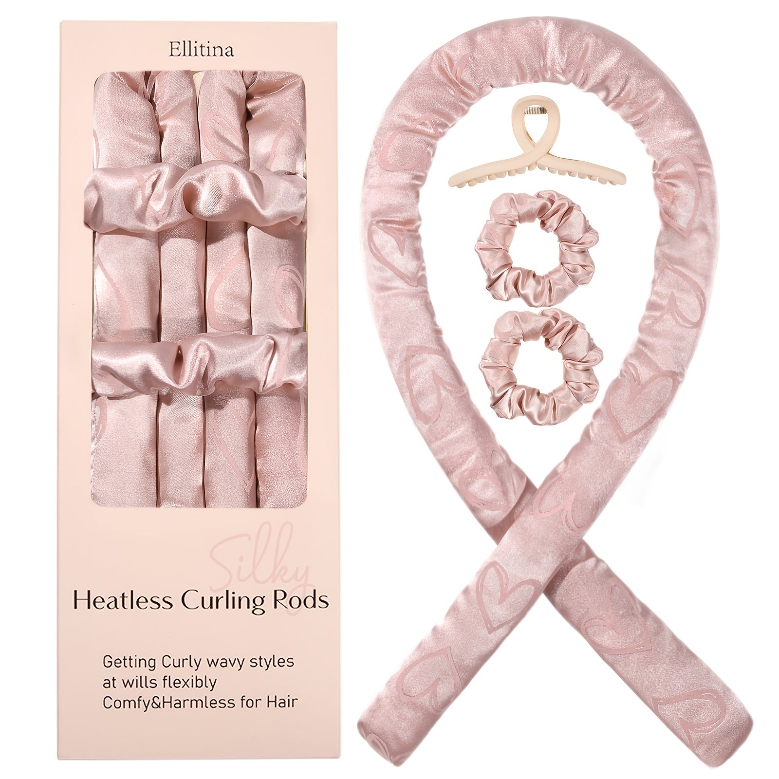 Heatless Satin Hair Curlers Set for Women and Girls with Curling Rod Headband and Loops