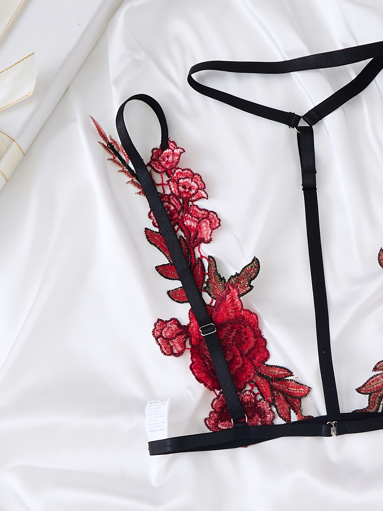 Women's Embroidered Lace Lingerie Set with Floral Design and Sexy Thong