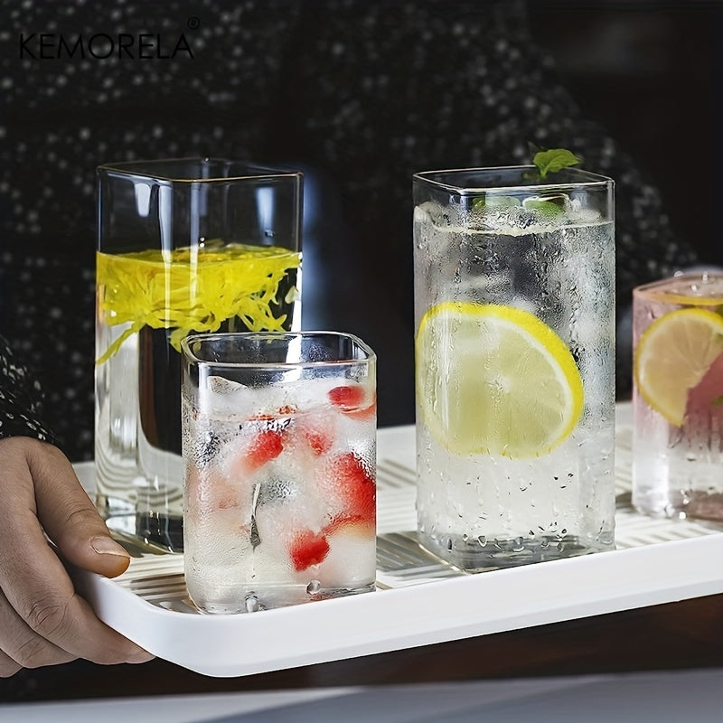 Set of 4 Square 13oz Glass Drinking Glasses for Water Juice Beer Cocktails