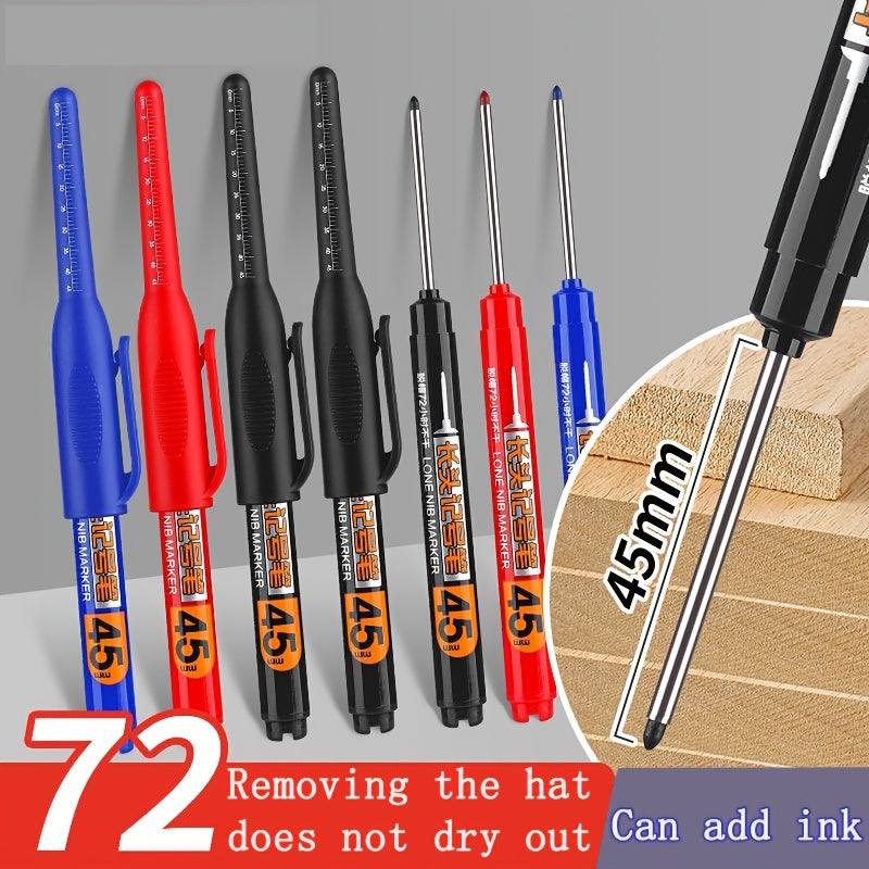 3PCS Multi-Color Marker Pen Set 45mm Deep Hole Long Nib Carpentry