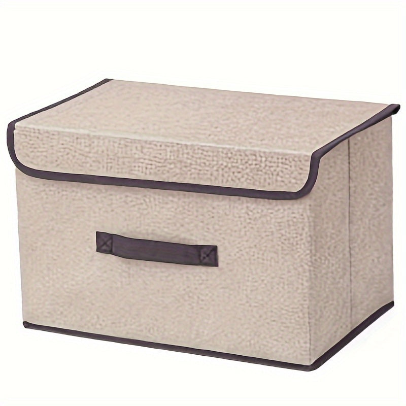 Caja de almacenamiento plegable con tapa de tela de aspecto lino para ropa y enseres