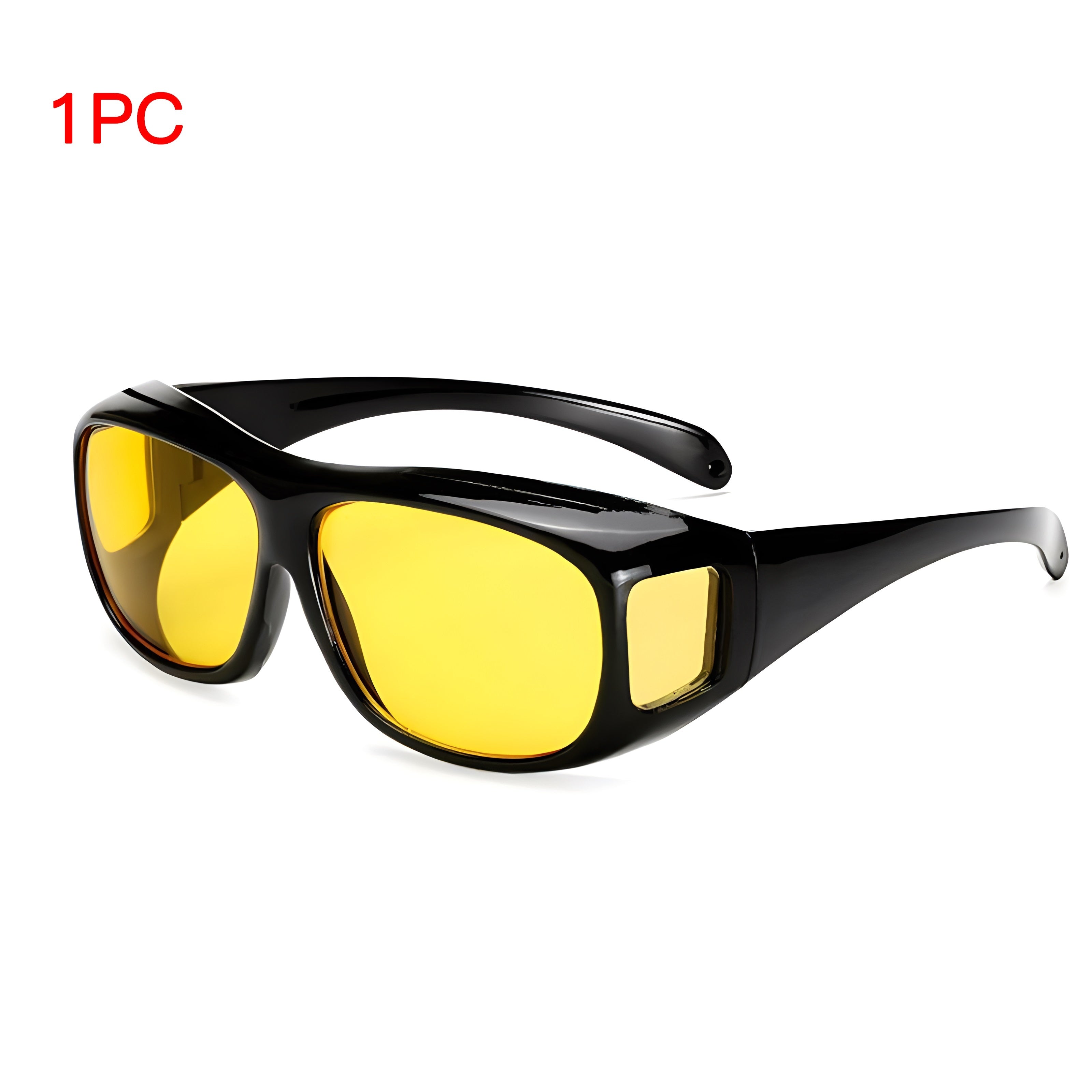 Men Women Oversized Black Frame Sunglasses with Yellow Lenses for Night Driving Set of 2