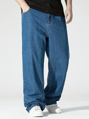 Men's Plus Size Elastic Waist Denim Jeans with Pockets Casual Woven Cotton Trousers