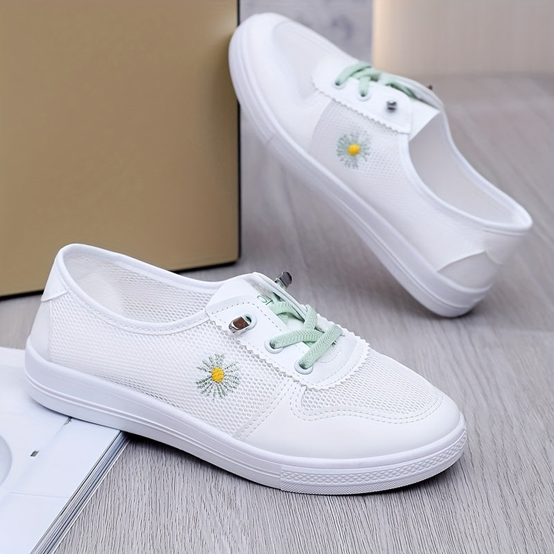 Women's White Mesh Sneakers Breathable Slip-On Casual Shoes