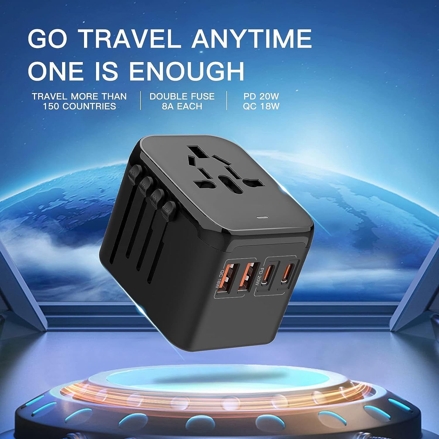 20W PD Fast Charging Travel Adapter with Dual USB-C and USB-A Ports Universal Power Outlet for EU UK US AU