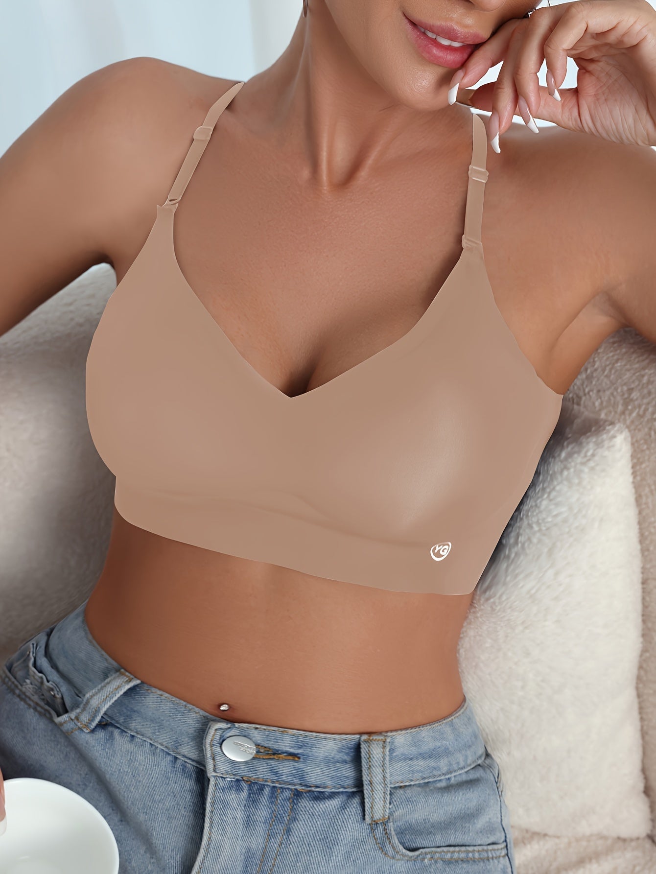 Women's Seamless Wireless Halter Bra with Cross Straps and Push-Up Support