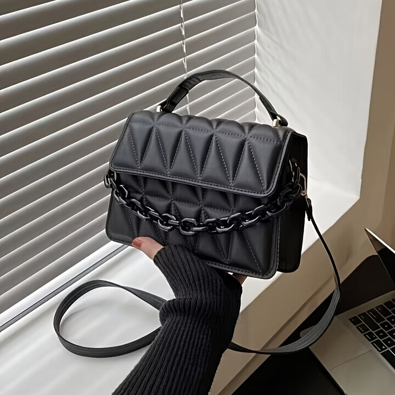Women's Quilted PU Crossbody Bag with Adjustable Strap and Leather Lining