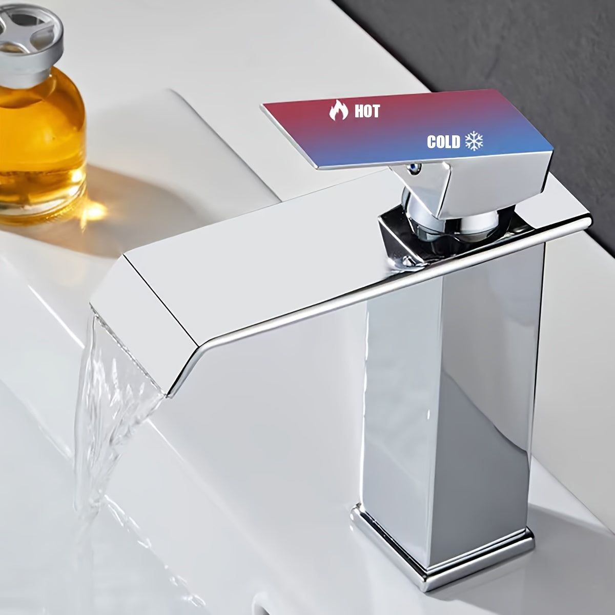 Stainless Steel Bathroom Faucet Single Hole Modern Deck Mount Waterfall Design