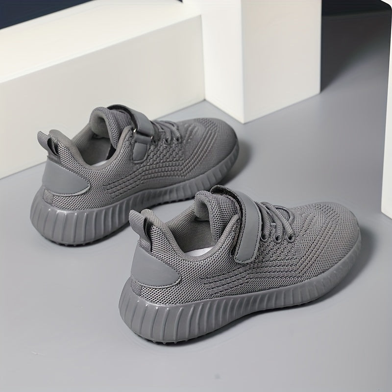 Boys Breathable Knit Running Shoes Low Top with Hook and Loop Fastener for Outdoor Jogging