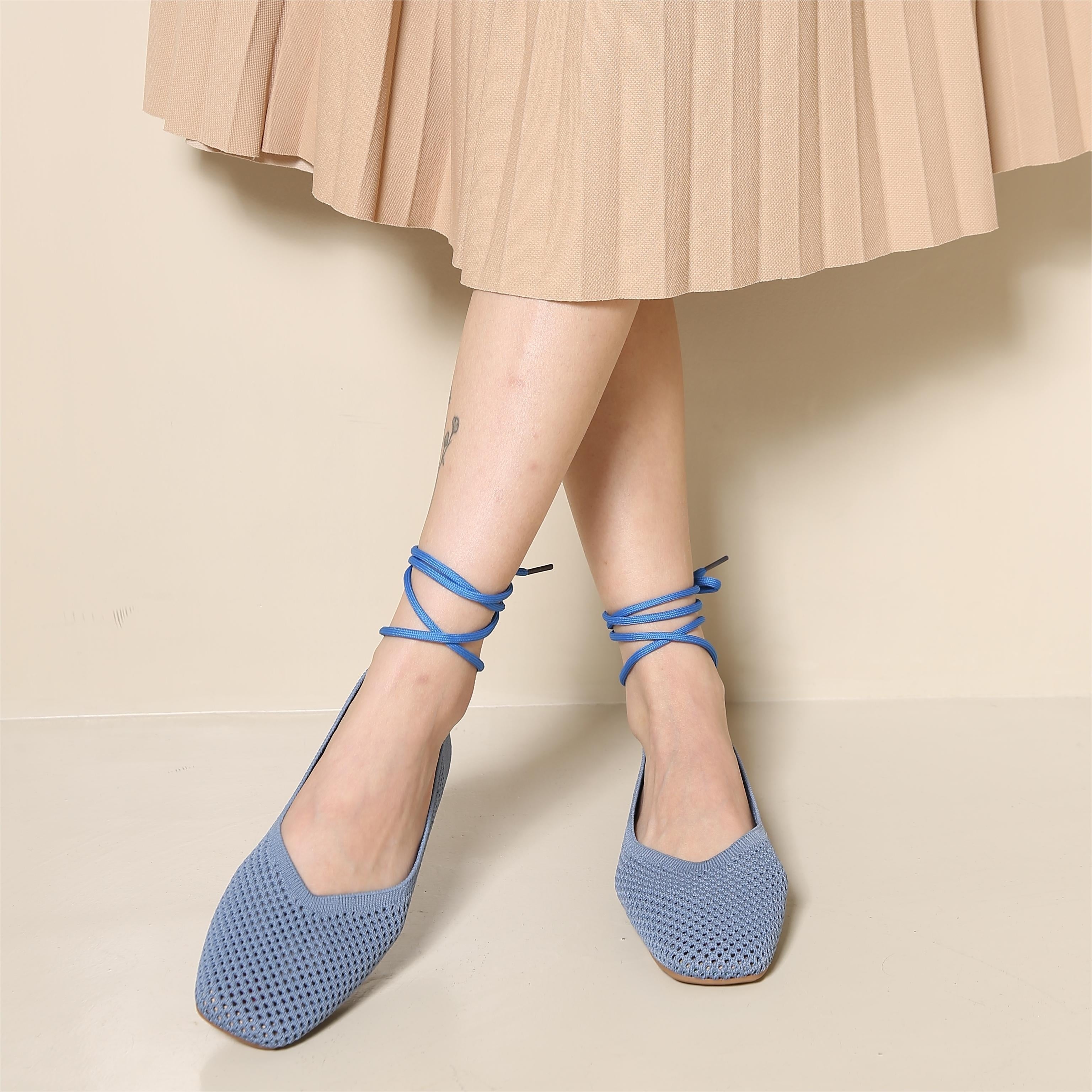 Women's Mesh Flats with Crisscross Straps Lightweight Breathable Shoes