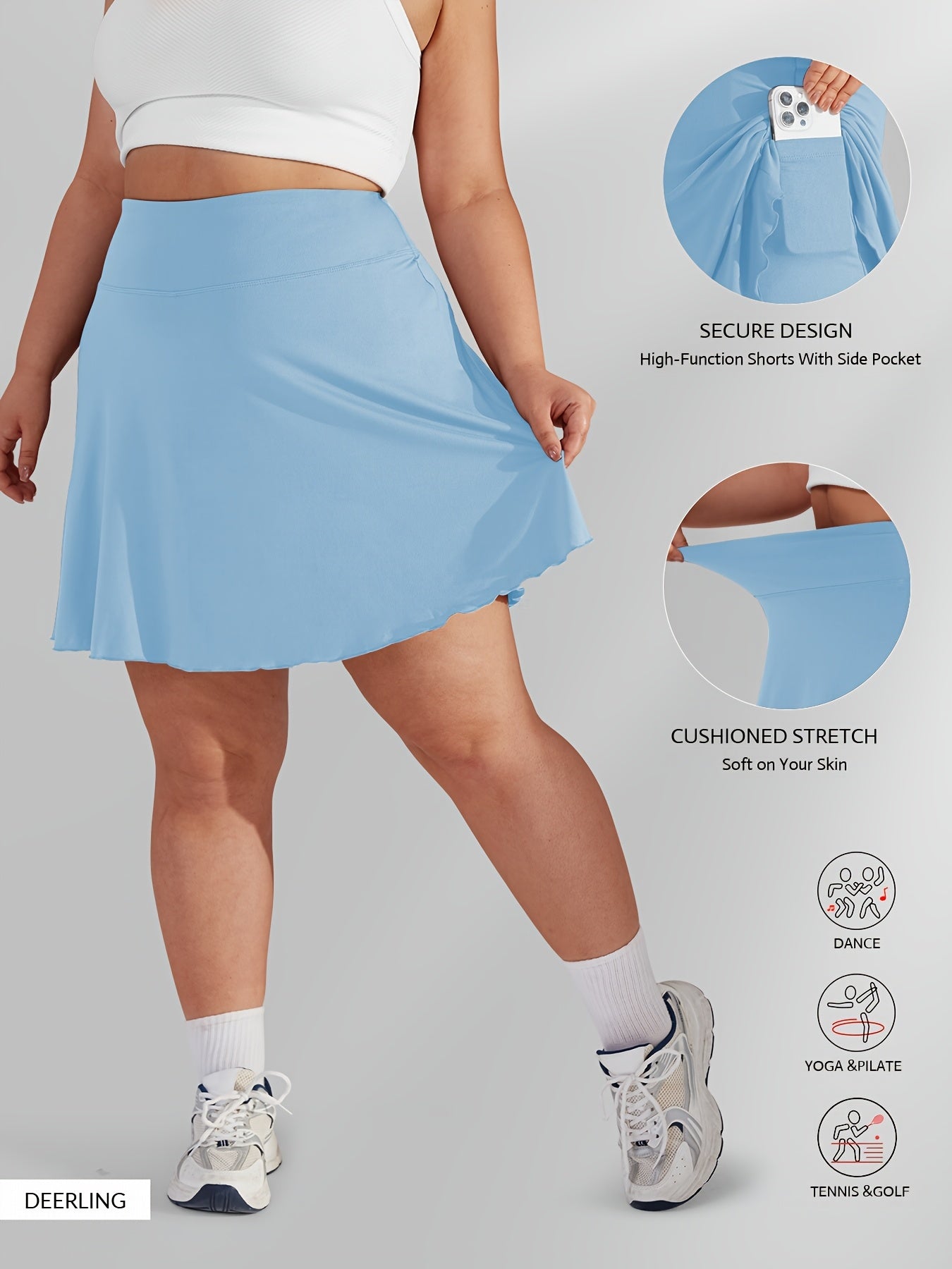 Plus Size Women’s High Waisted Tennis Skirt with Pockets for Golf Running