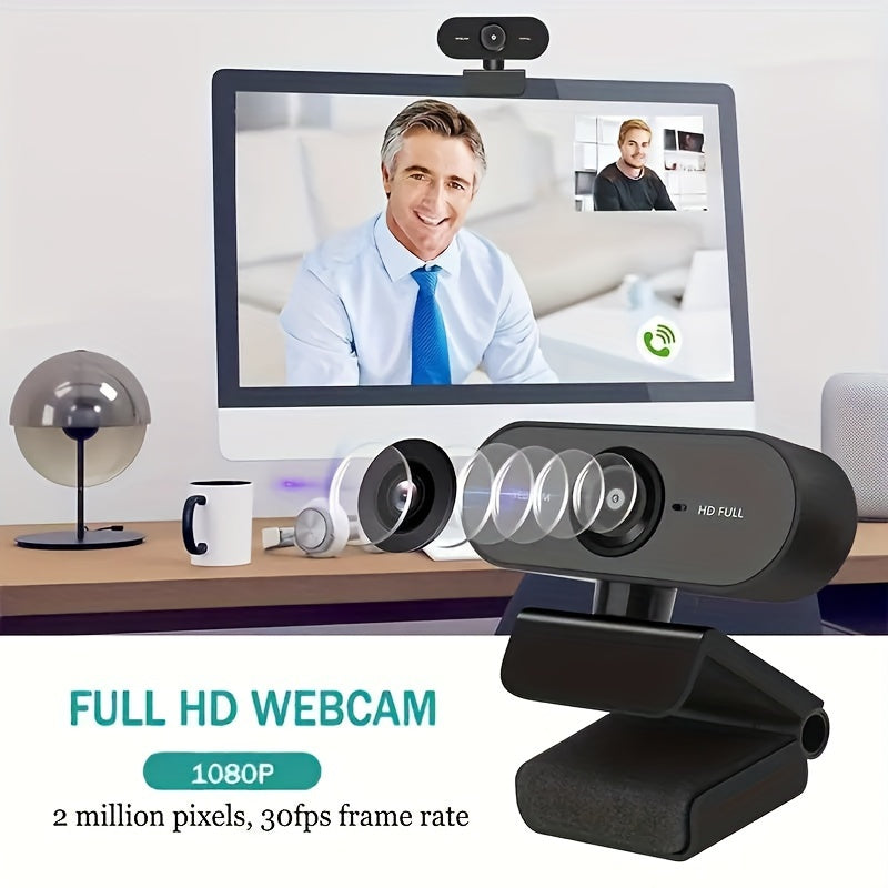 1080p HD vebkamerasi mikrofon bilan, fisheye linza, avtomatik fokus, onlayn darslar va konferensiya videolari uchun