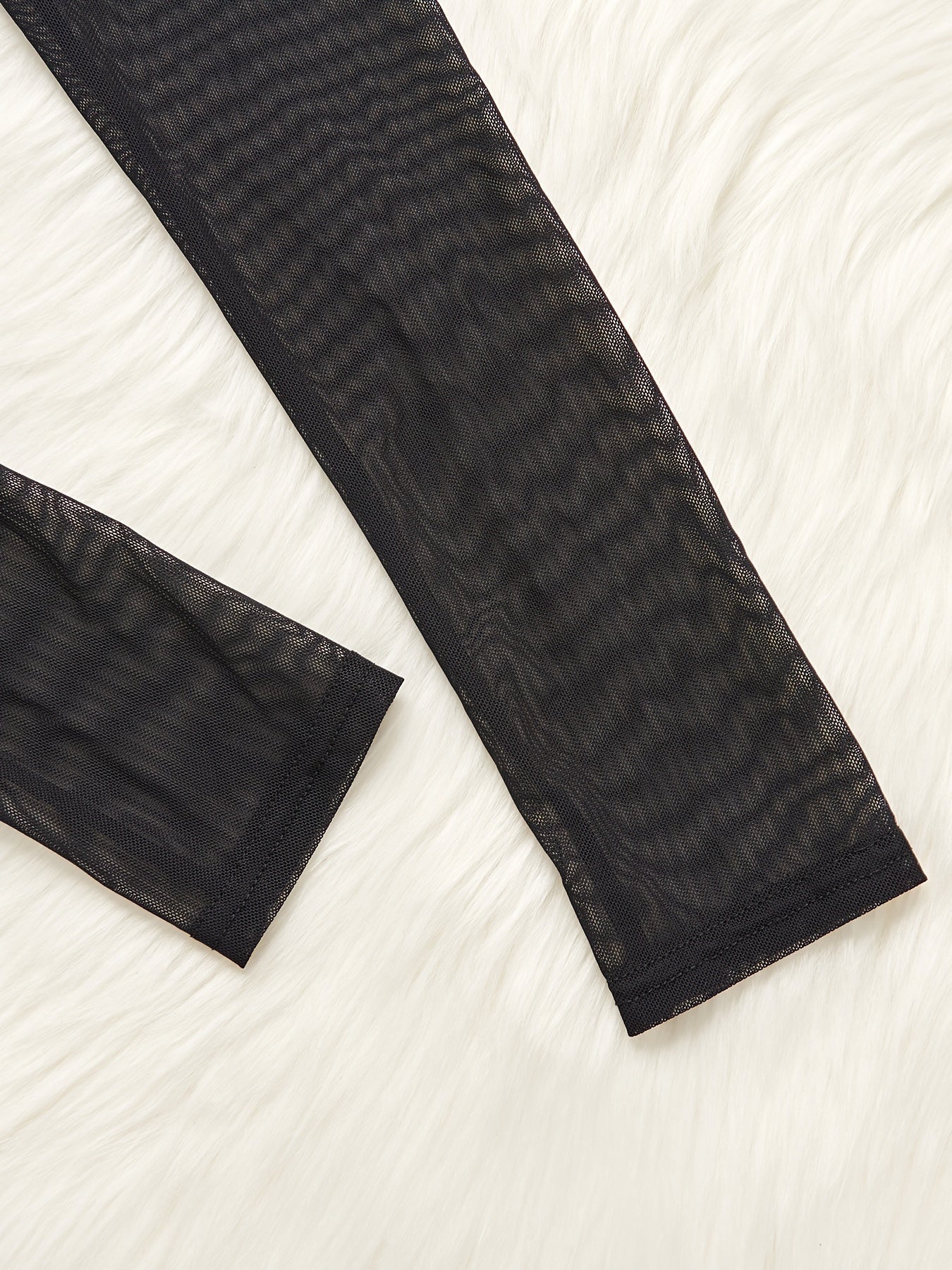 Women's Long Sleeve Mesh Teddy Lingerie with Lace Trim