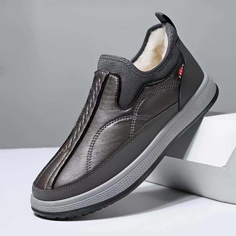 Men's Winter Shoes Fleece Lined Slip-On Casual Microfiber Synthetic Leather Durable Sole