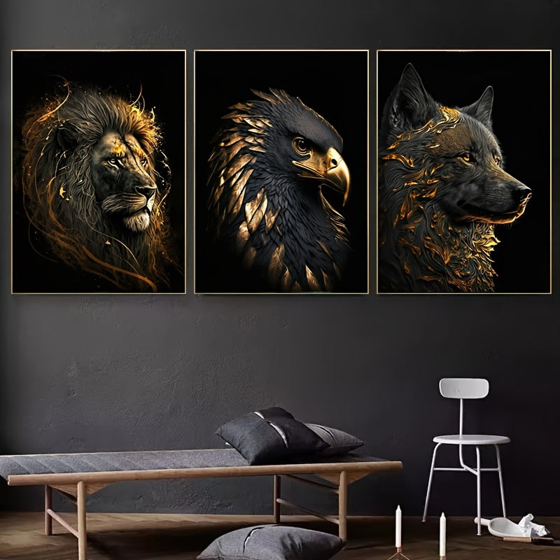 Abstract Lion and Eagle Canvas Wall Art Set 15.7x23.6 Inches Living Room Decor