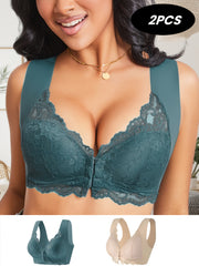 Women’s Lace-Up Front Closure Bras Plus Size Breathable Padded Underwire-Free