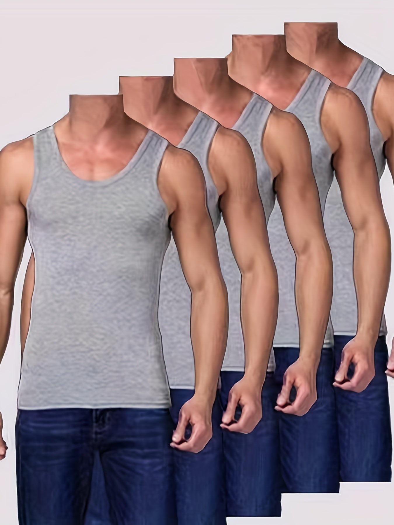 Men's Solid Color High Stretch Viscose Tank Tops Set of 5 for Fitness and Summer Pajamas
