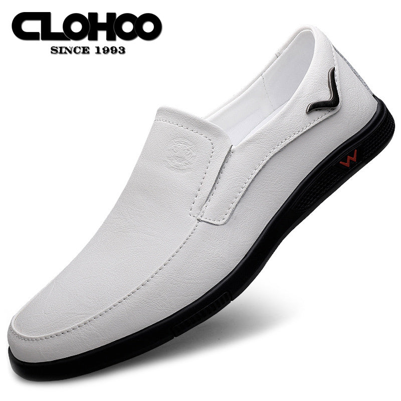 Zapatos casuales para hombre sin cordones de cuero y goma, de color sólido, para vacaciones y todas las estaciones