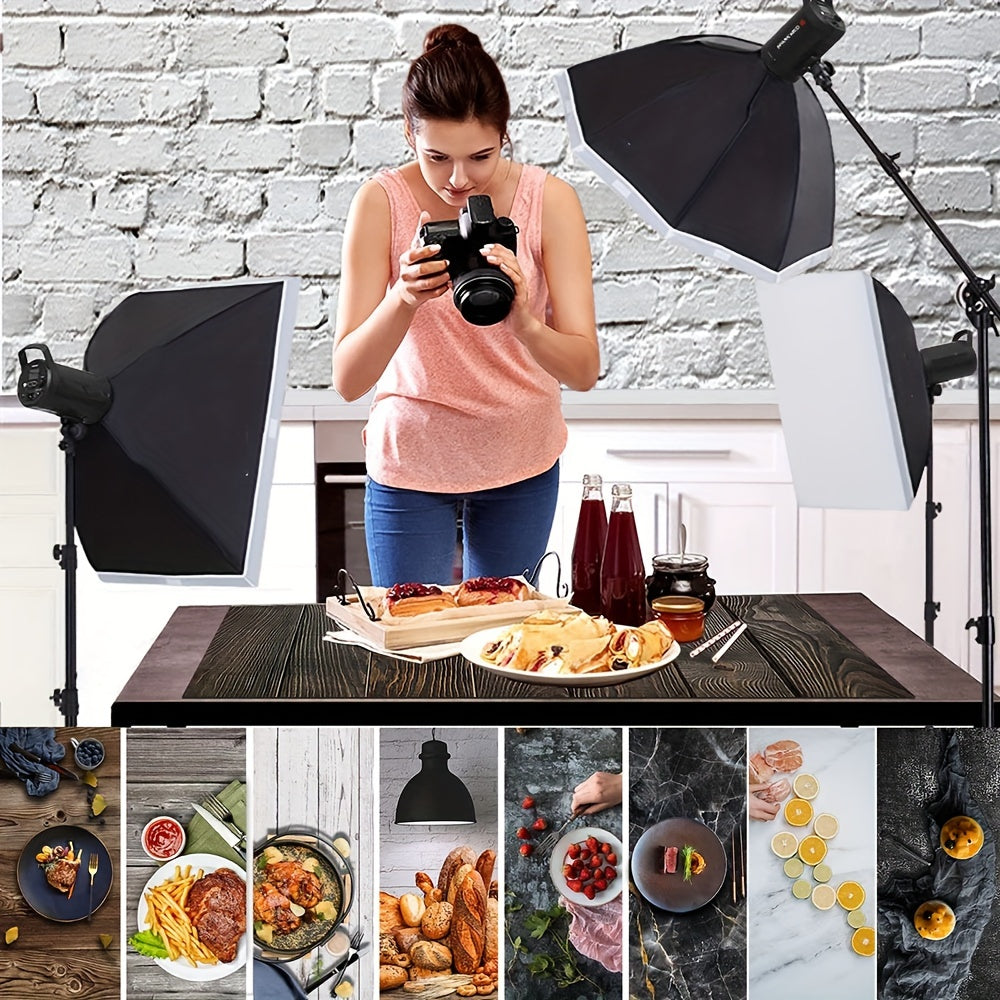 Set of 5 Large 87x57cm Marble Wood Cement Photography Backdrop Papers for Food and Product Photography