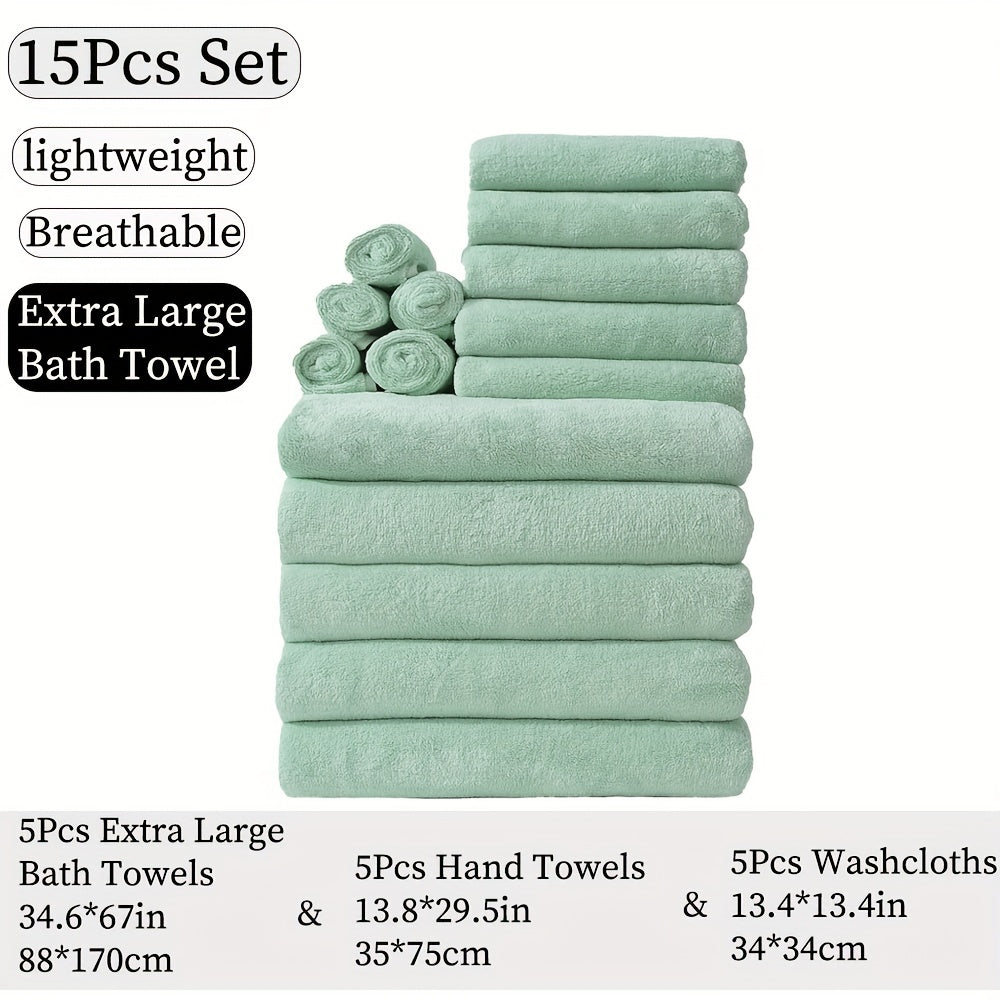 15-Piece Microfiber Towel Set for Home and Hotel Shower in Multiple Colors