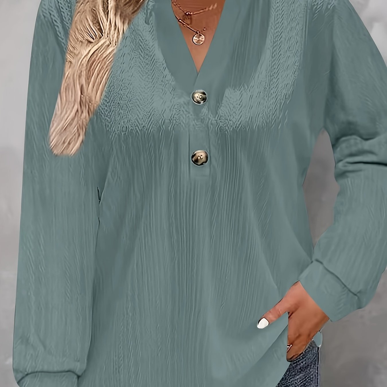 Pink Women's Long Sleeve V-Neck T-Shirt with Button Detail for Fall Winter