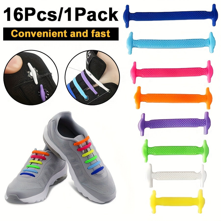 16 Pack Elastic Silicone Shoelaces for Sports and Casual Shoes