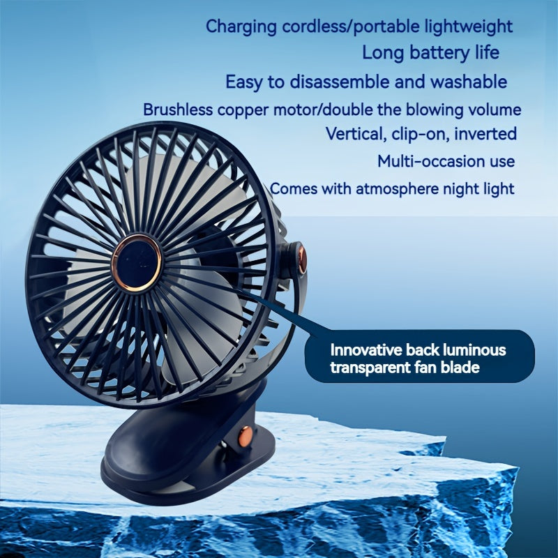 Portable Clip-On Table Fan with 360° Rotation 5-Speed Rechargeable Lithium Battery