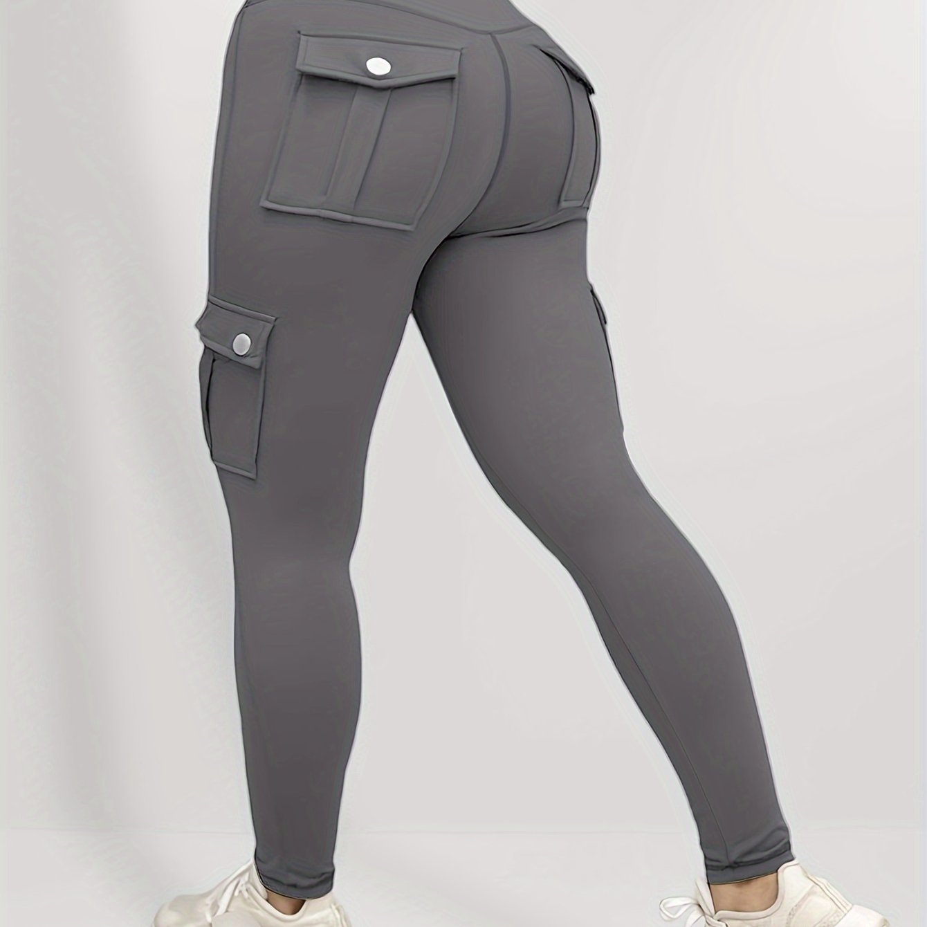 Leggings casual de talla grande para mujer, de color sólido, de poliéster elástico con elastano