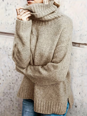 Plus Size Women's Casual Turtleneck Sweater Ribbed Long Sleeve Pullover