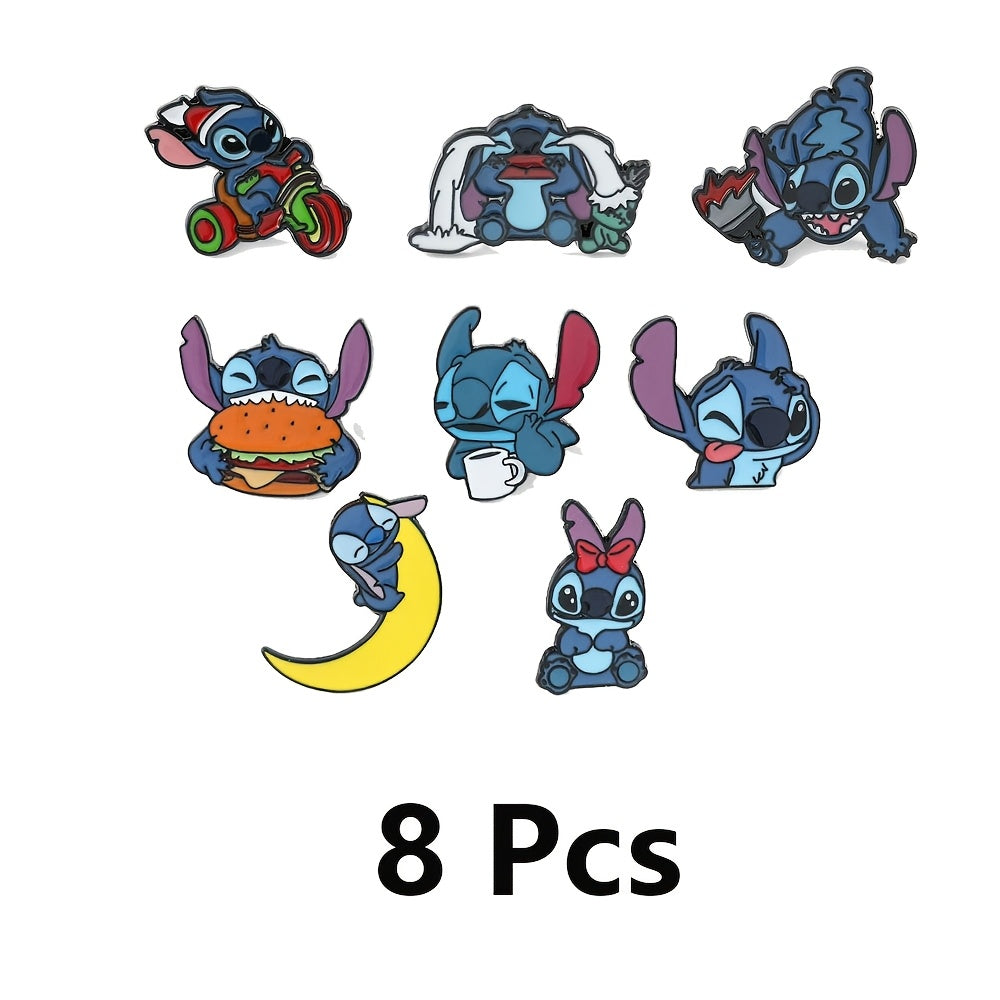 Set of 8 Cartoon Animal Enamel Pins for Backpacks and Clothing Cute Brooch Badges for Gifts