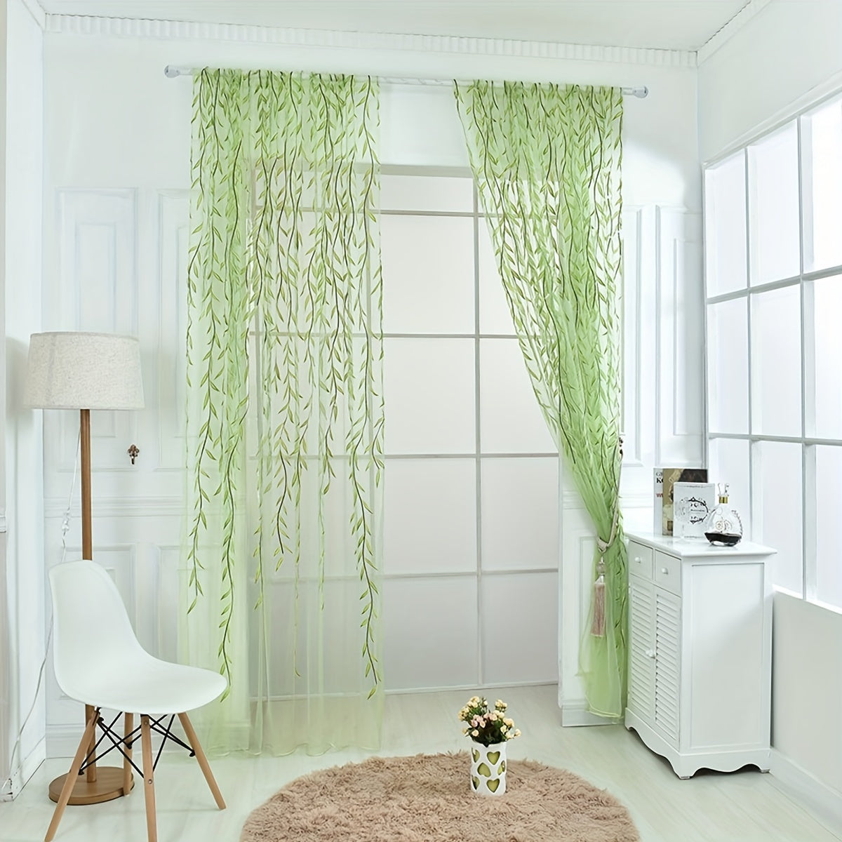 Green Sheer Curtain for Bedroom Living Room Office Window Treatment