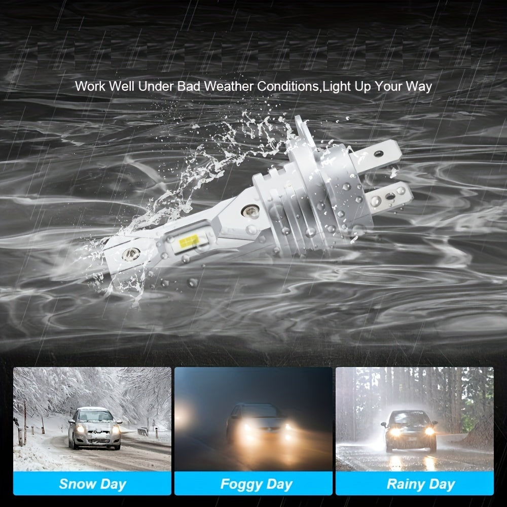 2PCS LED Headlights for Cars and Motorcycles, 18000LM, 6500K White, Mini Size