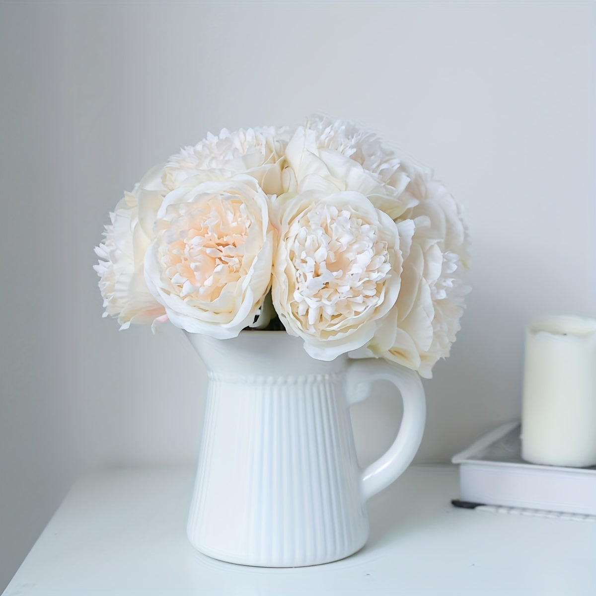 Artificial White Peonies with Wire Stems 32cm for Weddings Home Decor Holidays