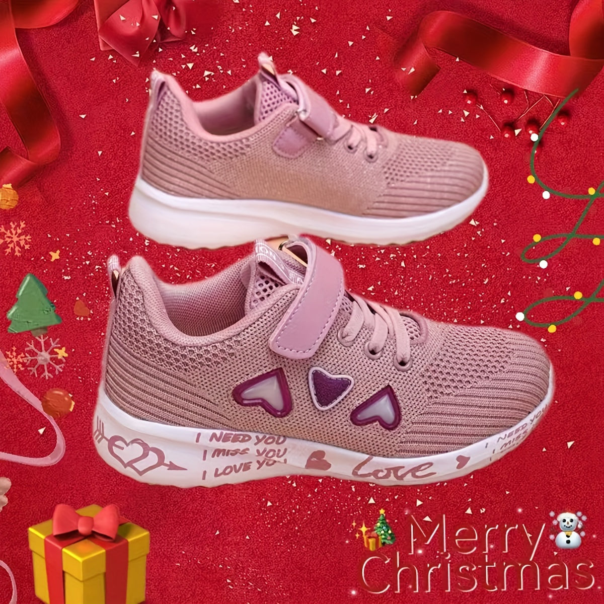 Girls Breathable Lightweight Sneakers with Hook-and-Loop Closure for All Seasons
