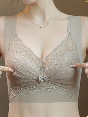 Plus Size Wireless Lace Push-Up Bra with Non-Removable Pads for Support and Comfort