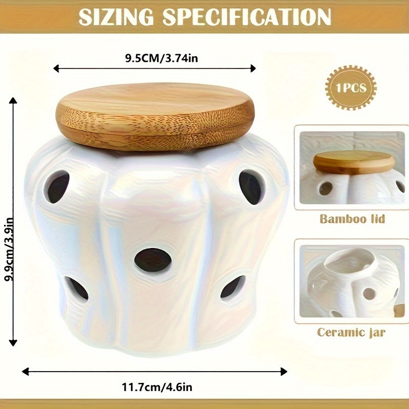 Zamonaviy Oq Keramika Sarimsoq Saqlagichi - Oshxonada Zanjabil va Sarimsoq uchun Havo Olishi mumkin bo'lgan Saqlash Idishi, Zamonaviy Ferma Dekori