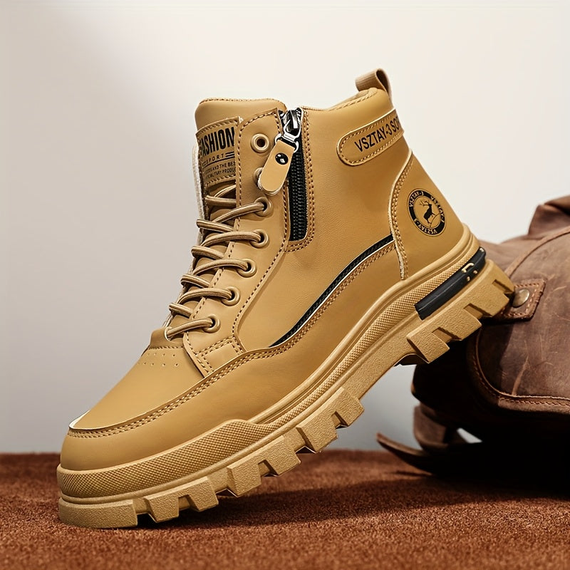 Men's High Top Casual Hiking Shoes Solid Color All-Season PU Fabric Toe Zipper