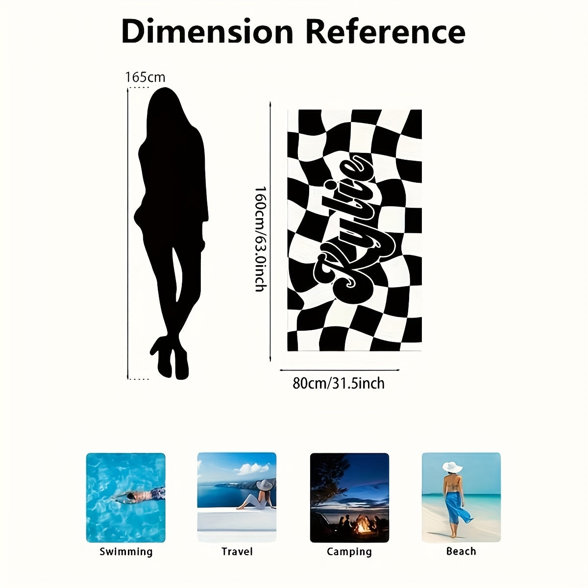 Customized Lattice Pattern Beach Towel with Name Quick-Drying and Absorbent for Beach Swimming Camping