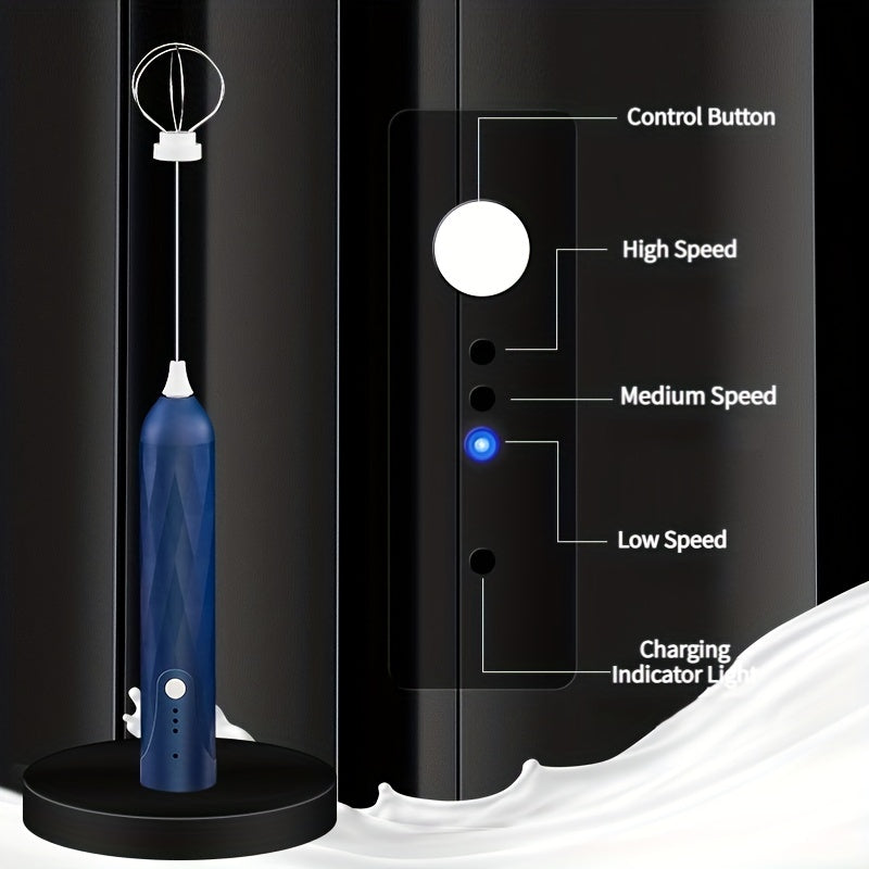 Portable Electric Egg Beater with 3-Speed USB Milk Frother and Handheld Coffee Whisk