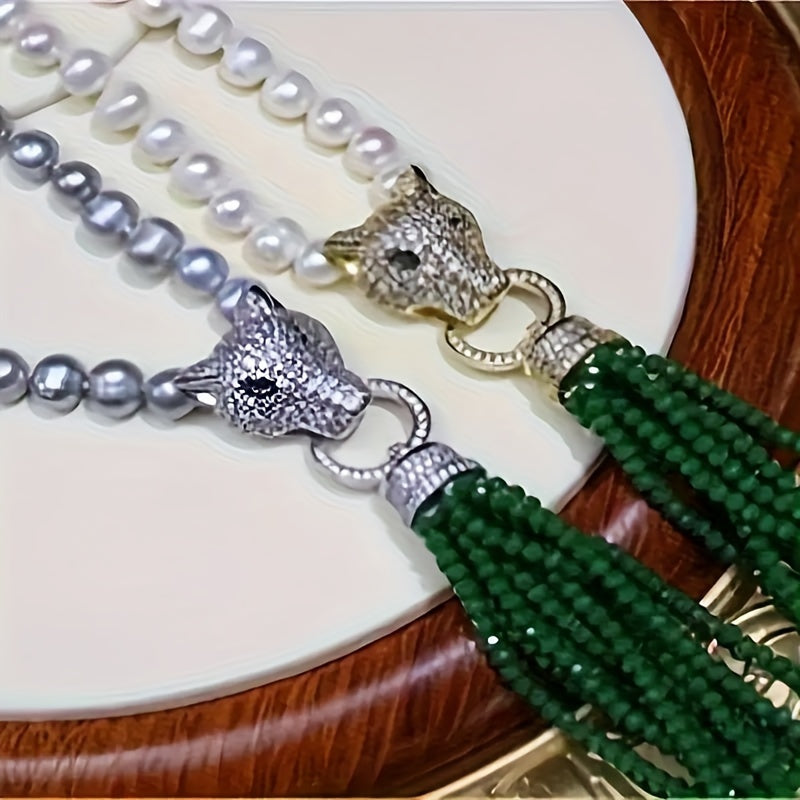 Pearl Necklace with Leopard Clasp for Weddings and Formal Events