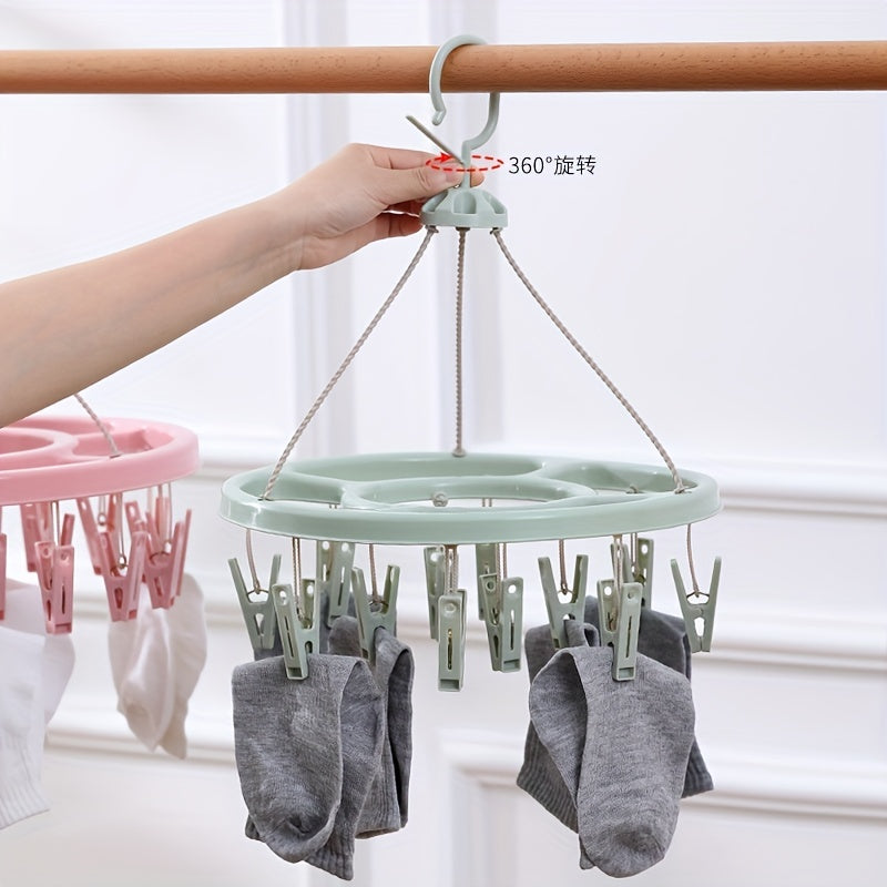 Plastic Clothes Drying Rack with 12 Clips, Multi-Functional Laundry and Closet Organizer