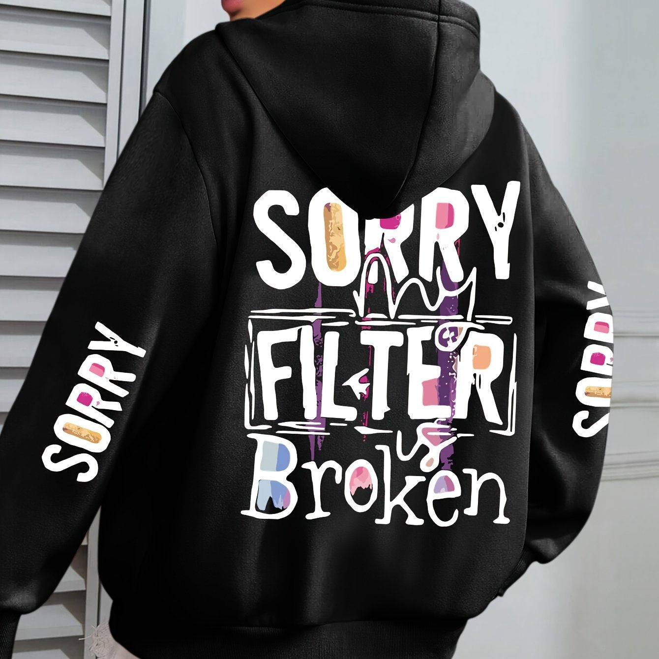 Women's Cozy Polyester Hoodie with Slogan Print, Long Sleeve, Pocket