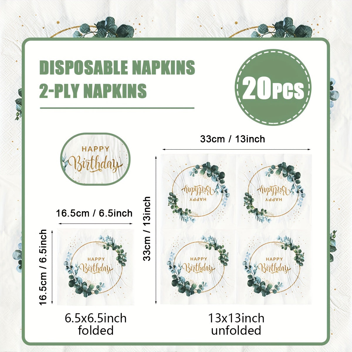 20 Pack Disposable Birthday Napkins 33cm Double Layered Party Supplies
