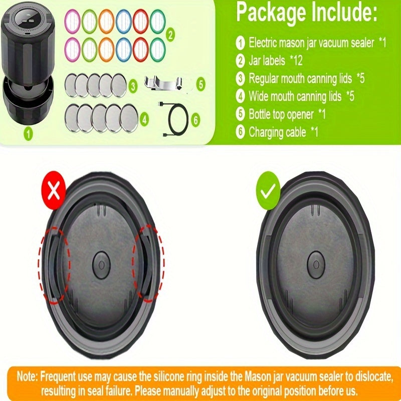 1set Elektron Mason Jar Vacuum Sealer - bu sizning konserva idishlaringizni og'zaki va oddiy qopqoq bilan muhrlash uchun qulay usul. Ushbu vakuum muhrlash mashinasi oziq-ovqat saqlash uchun mukammal bo'lib, Food Saver bilan mos keladi, bu esa uni sizning