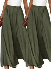 Conjunto de pantalones de tiro alto y pierna ancha para mujer, color sólido, de poliéster suelto y fluido para primavera, verano y otoño