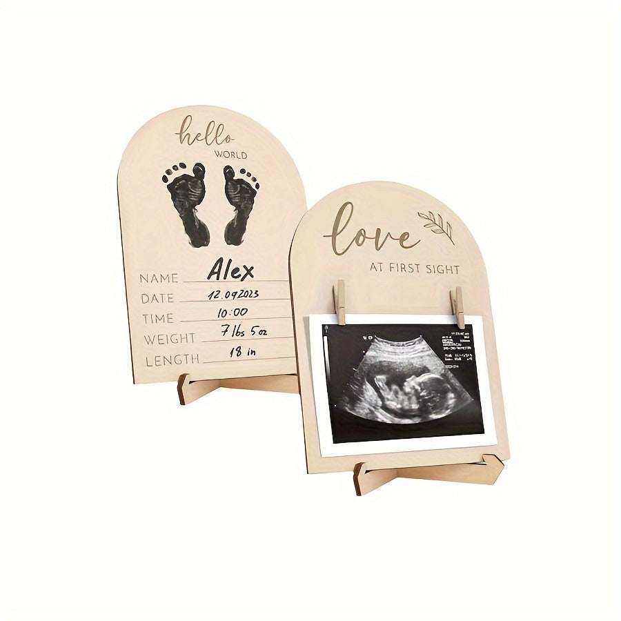 Wooden Dual-Sided Ultrasound Photo Frame for Pregnancy Announcements or Baby Milestones