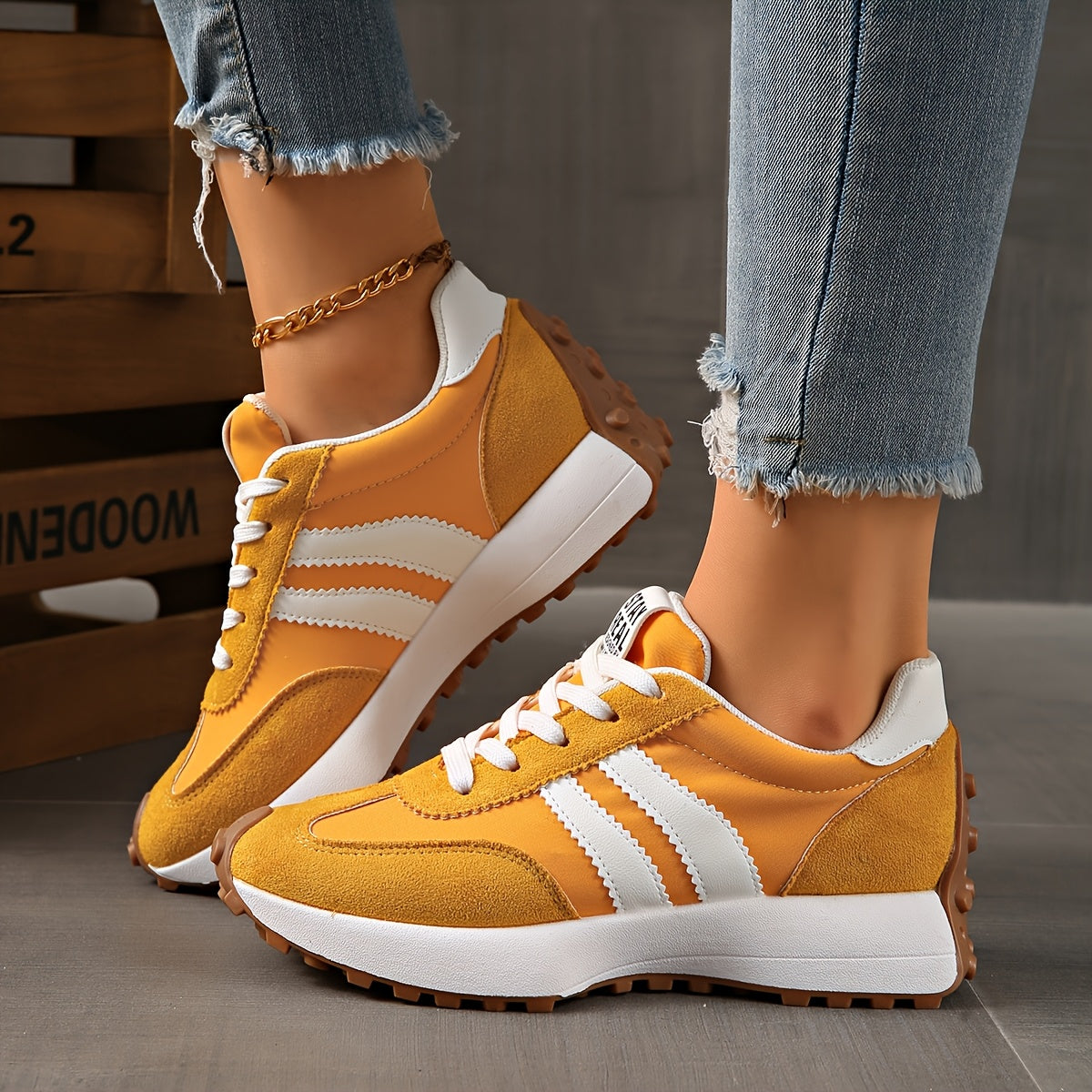 Women’s White Green Casual Sneakers with Rubber Soles and Mesh Panels