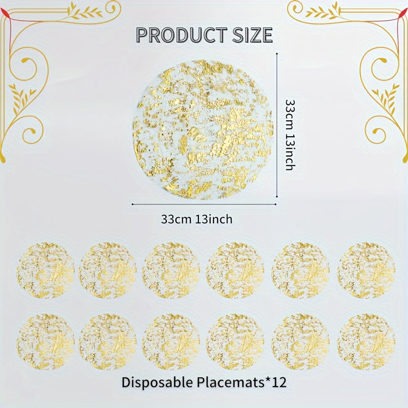 Set of 12 Gold Foil Placemats for Holidays Weddings and Parties