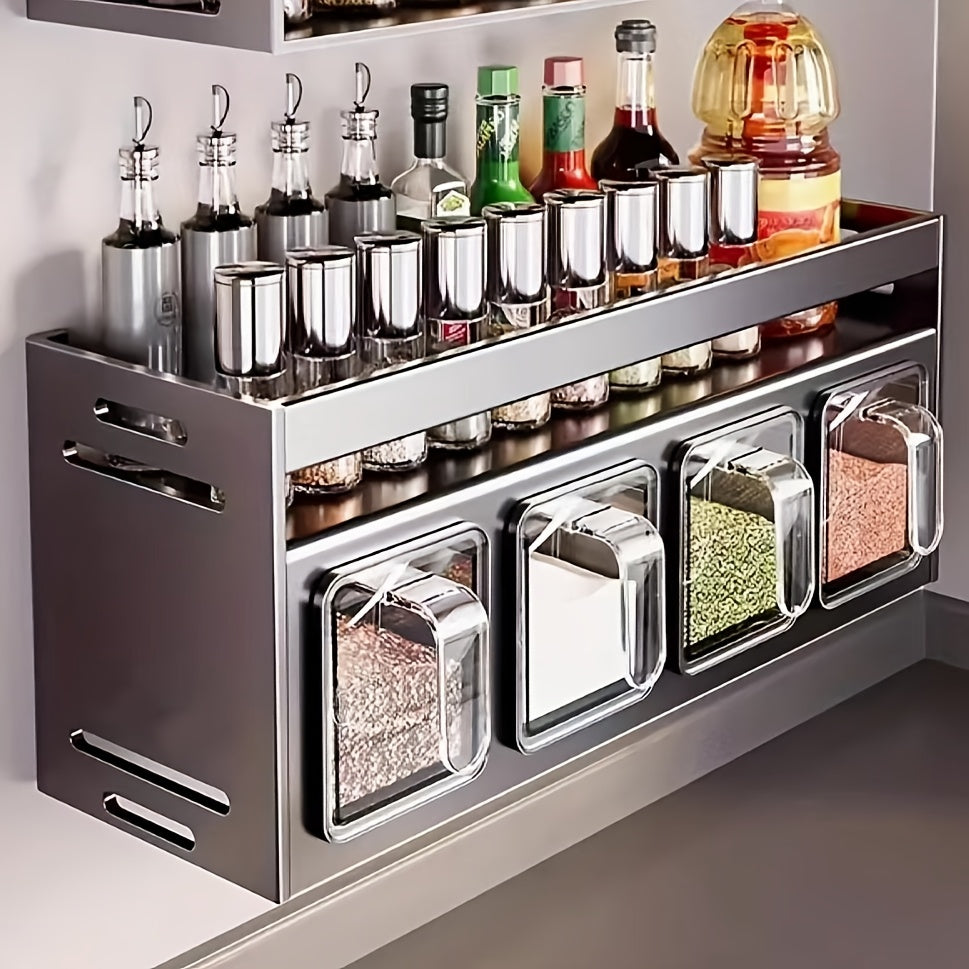 Aluminum Wall-Mounted Storage Rack for Condiments Multi-Functional Tiered Shelf