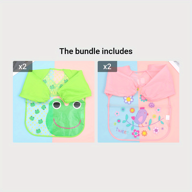 Baby Waterproof Bib for Kids Reversible Cartoon Design Long Sleeve Feeding Smock